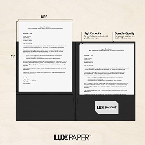 LUXPaper 9" x 12" Presentation Folders | Two Pocket | Midnight Black | 100lb. Cover | 10 Qty - color: Midnight Black