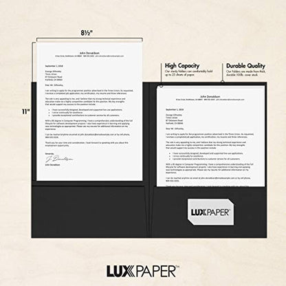 LUXPaper 9" x 12" Presentation Folders | Two Pocket | Midnight Black | 100lb. Cover | 10 Qty - color: Midnight Black