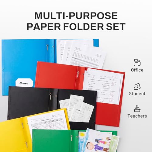 SUNEE 2 Pocket Folders with Prongs (25 Pack, Black), Paper Folders with 2 Pockets and 3 Prongs Fit Letter Size Paper, Folders with Prongs for School Office Home Business - color: Black