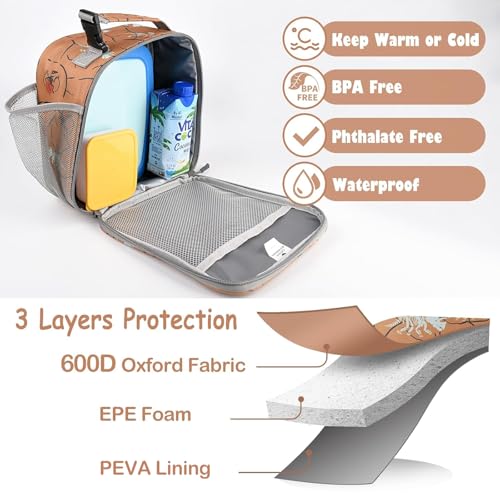 CaCTOUR Lunch Box Kids,Premium Insulated Lunch Bag for Girls Boys,Soft Bag Mini Cooler Back to School Thermal Reusable Lunch Bag for Work School Picnic (Brown Dino) - color: C-Brown Dino