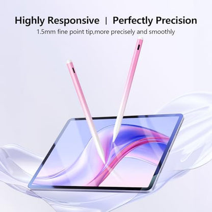 Stylus Pen for iPad 6th-11th Generation-2X Fast Charge Active Pencil Compatible with 2018-2026 Apple iPad Pro 11"/12.9"/M4, iPad Air 3/4/5/M2/M3/M4,iPad mini 5/6/7 Gen-Gradient White Pink - color: White pink