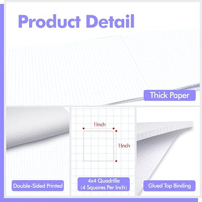 100 Sheets Graph Paper, Double-sided Grid Paper 4x4 Graph Ruled Paper (4 Squares per inch), Easy to Tear Blueprint Grid Pad For Students, Officers, Engineering Drawing, Drafting