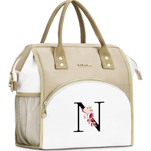 Initial Lunch Bag Women, Cooler Insulated Lunch Bag, Large Adult Leakproof Lunch Box for Picnic Work, Personalized Tote Bag, Birthday Gifts/Mother's Day Gifts, Letter N. - color: N