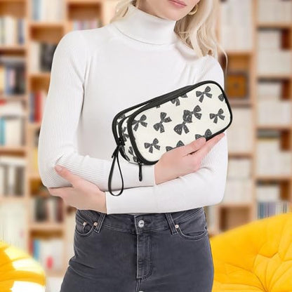 ALAZA Black Bow Pattern Large Pencil Case, Pen Pouch Pencil Bag with 3 Compartments Pen Holder Organizer Stationery Bag - color: Black Bow
