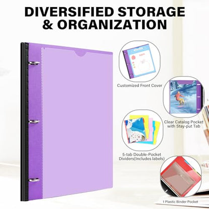 WOT I Telescoping Project Organizer, Refillable 3 Ring Binder with Dividers and Pockets, 13 Pocket Folders, 1 Inch 3 Rings, Purple - color: Purple, size: 1 Pack