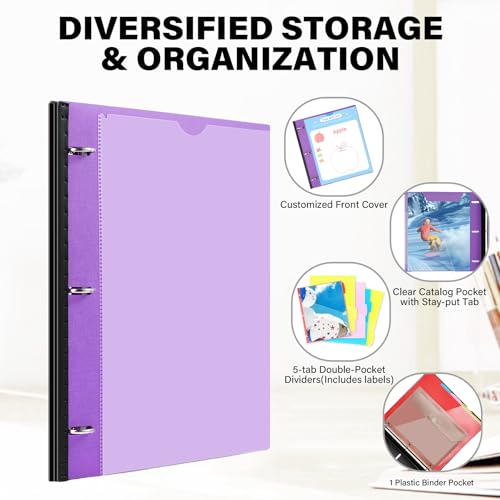 WOT I Telescoping Project Organizer, Refillable 3 Ring Binder with Dividers and Pockets, 13 Pocket Folders, 1 Inch 3 Rings, Purple - color: Purple, size: 1 Pack