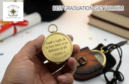 For I Know The Plans I Have For You, Jeremiah 29:11, Solid Brass Directional Engraved Compass, Baptism Gifts for Boys Girls, First Communion, Christian Gifts for Men, First Confirmation Gifts for Boys - style: # God is Light-1 John 1:5