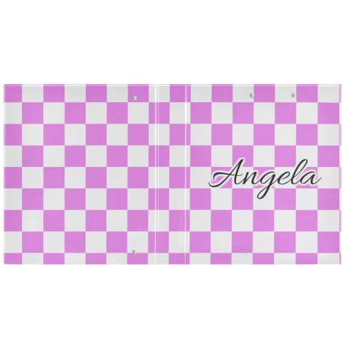 Custom 3 Ring Binder 1.5 Inch Round Rings Violet Checkered Personalized Name Binders Organizer Fashion View Binder with 2 Pockets for School Office Supplies - color: Multi05