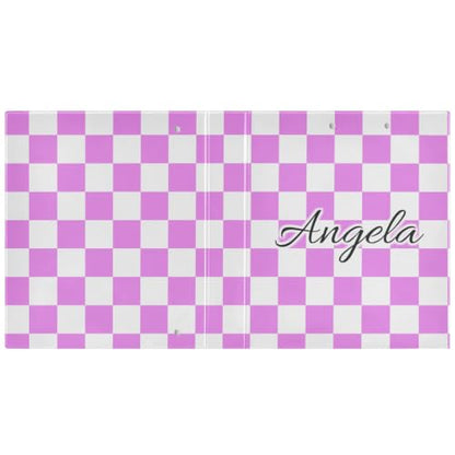 Custom 3 Ring Binder 1.5 Inch Round Rings Violet Checkered Personalized Name Binders Organizer Fashion View Binder with 2 Pockets for School Office Supplies - color: Multi05