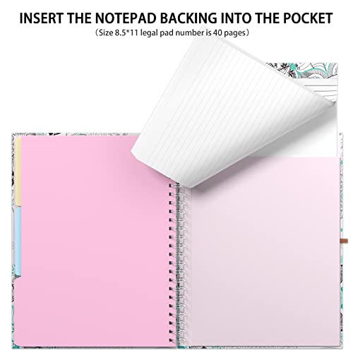 Rimilak Spiral Clipboard Folio with Refillable Lined Notepad, 14.5 x 9.8 In, Hardcover Cover with 5 Interior Pockets, Elastic Band and Pen Loop Series. Cute Stylish Clipfolio, Mandala Flower - color: Mandala Flower