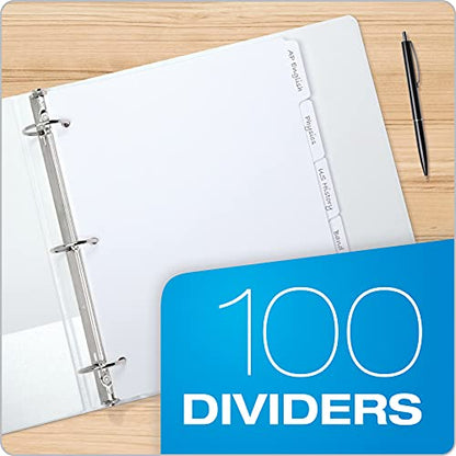 Oxford Blank Write On Binder, 1/5 Cut Tabs, 3 Hole Punch Dividers in 5 Tab Sets, 100-Dividers, 20 Sets, White (89981) (Pack of 5) - size: 5 Tab (Pack of 5)