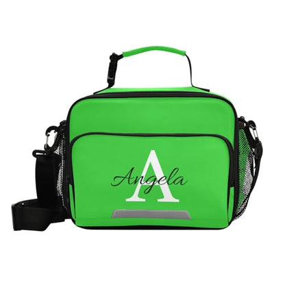 Custom Student Lunch Bag for Boys Girls Lime Green Solid Color Personalized Name Lunch Box Insulated Cooler Bag for School Picnic Office - color: Multi23