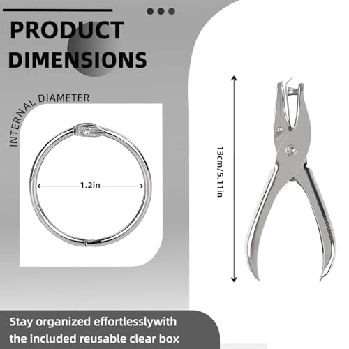 NEEWAY 50pcs Loose Leaf Binder Rings 1 1/5 Inch, Book Rings with Single Hole Puncher, Metal Ring for Index Cards, Metal Paper Ring