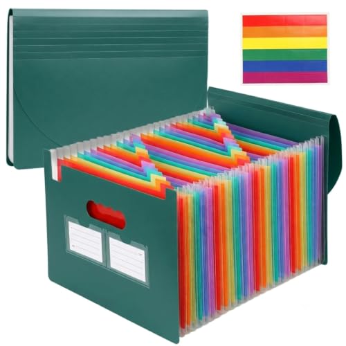 25 Pockets Accordion File Organizer, Portable Expanding File Folder with Cover Labels Green Desktop Document Holder Letter A4 Paper Bill Receipt Storage for Student Teacher Office Home School Supplies - color: Green, size: 25 Pocket