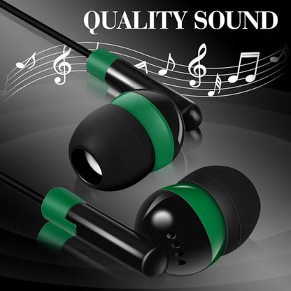 Kanayu 50 Pack Wired Earbuds Bulk for Classroom Ear Headphones Wired Basic Student Earbuds No Microphone with 3.5mm Jack for Class Laptop School Library, Individually Bagged (Green) - color: Green