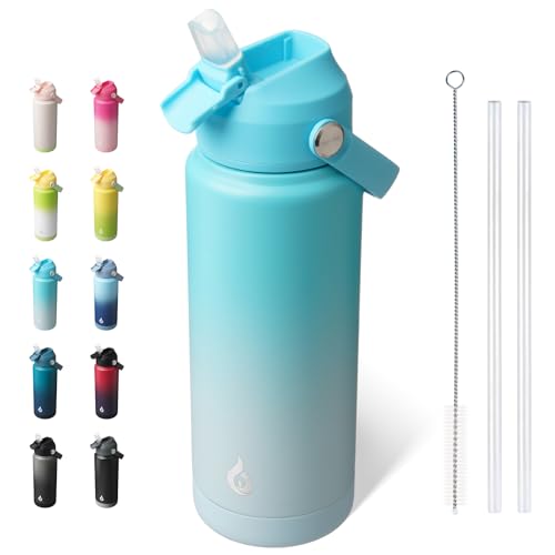 BJPKPK Water Bottle with Straw Lid, 24oz Vacuum Insulated Water Bottles, Metal Stainless Steel Thermo for Sports, Travel, BPA Free Leak Proof Thermo, Cups, Flasks, Tumblers,Sea Salt - color: Sea Salt, size: 24 Ounces