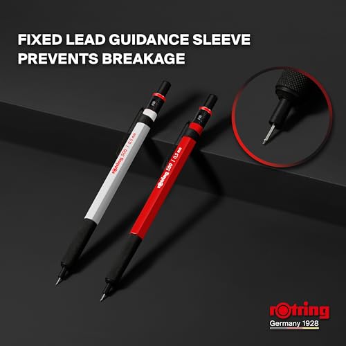 Rotring 500 Mechanical Pencil, Red and White Hexagonal Plastic Barrel and Non-Slip Textured Metal Grip, 0.5mm, HB Lead, 1 Count - color: Red & White