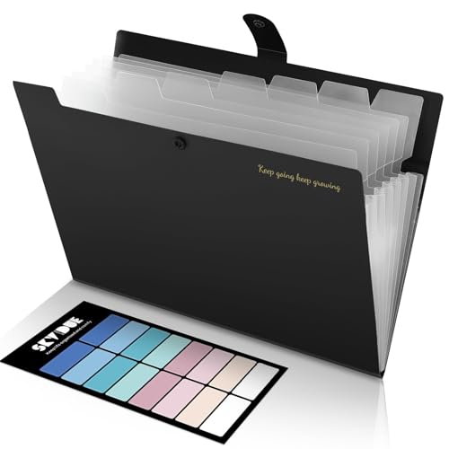 SKYDUE Accordion File Organizer, Expanding File Folder with 8 Pockets, Portable Document Paper Organizer, Letter/A4 Size Filing Folder，School Office Supplies Hospital Bag Essentials Black - color: Black