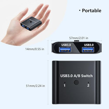 USB 3.0 Switch Selector Bi-Directional - USB3.0 Switch 2-in-1 Out or 1-in-2 Out with 2 USB3.0 Cables, Aluminum Shell, USB Switcher 2 Computers Sharing Devices for Mouse Keyboard Printer Scanner - color: Deep-Black Switcher with 2 USB3.0 cables