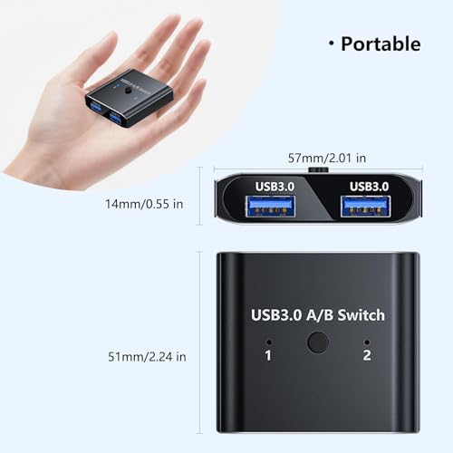USB 3.0 Switch Selector Bi-Directional, 2-in-1 Out / 1-in-2 Out USB Switcher for 2 Computers Share Devices for Printer Scanner Keyboard Mouse, Aluminum Shell, Plug and Play, High-Speed 5Gbps - color: Space-Black Switcher