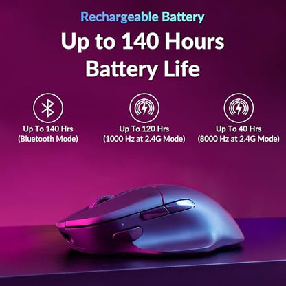 Keychron M7 8K Wireless Mouse, 30K DPI Optical Computer Mice, 2.4 GHz/Bluetooth/Wired with Macro Button 66g Lightweight Ergonomic, Up to 140 Hours Worktime for Laptop macOS/Windows - Black - color: Black, style: 8K Polling Rate
