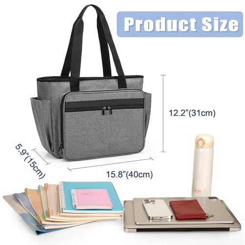 Trunab Teacher Laptop Tote Bag with Expanding File Folder Pocket | Nurse Utility Tote Bag for Women, Office Laptop Briefcase for Work, College, Nursing - color: Grey
