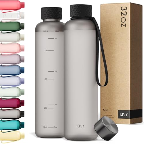 KIVY Slim Water Bottle 32oz [Lightweight & Shatterproof] Fits Backpack & Cupholder for Travel, Sports, School, Gym - Black water bottle no straw for Men - Screw top - Dishwasher Safe - color: 02 Ash Black, size: 32 Ounces