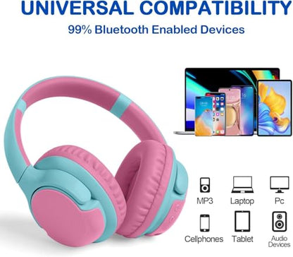 ZIHNIC Kids Bluetooth Headphones, 40Hrs Play time, Kids Wireless Headphones Over Ear with 85dB/94dB Volume Limited - Pink - color: Pink