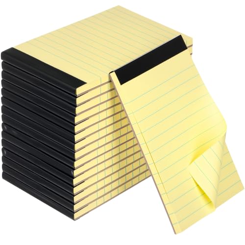 Tenceur 16 Pcs Small Notepads 3'' x 5'' Lined Writing Note Pad - 50 Sheets Per Memo Pad, 80 Gsm Paper Pads, Perforated Mini Pads Pocket Notebook Refills for Taking Notes and Reminders (Black Top) - color: Yellow (Black Top), style: Line