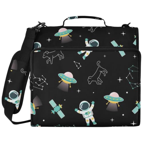 Astronaut Space Zipper Binder Bag 3 Ring Binders Organizer for Office | Large Capacity School Binders for Girls Boys Women Kids Men, Multi-Pocket Organizer Case with Strap for Students