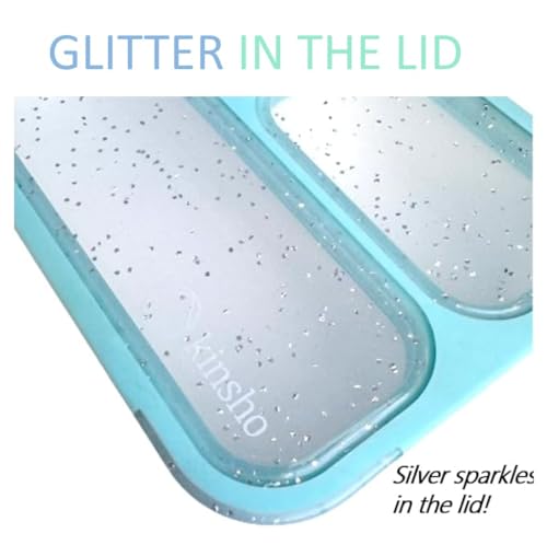 Small Snack Containers for Kids Toddlers - 3 Compartments (Set of 2) - Leak-Proof Reusable Boxes with Lids - BPA-Free Plastic Mini Bento Lunch Box - Holds 2 Cups Capacity (Pastel Blue+Teal Sparkle) - color: Pastel Blue + Teal Sparkle MINI 2pk
