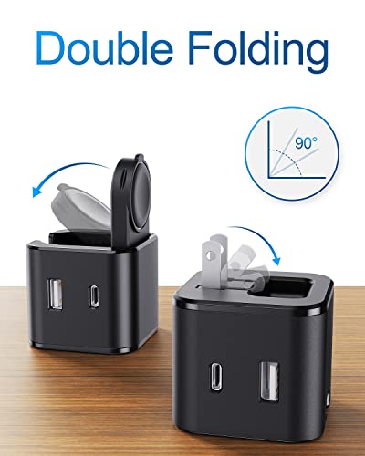BeaSaf 36W for Apple Charging Block with Built-in Watch Charger, Foldable PD Fast Charger Block for iPhone, Dual Ports Wall Charger Compatible with Apple Watch iPhone AirPods(Black) - color: Black