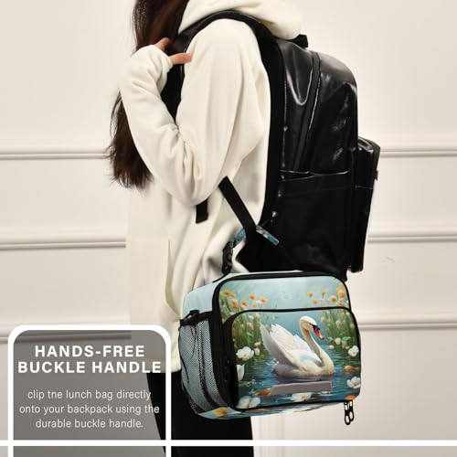 Swan Flower Kids Lunch Box Insulated Lunch Bags Cooler Tote Bag with Removable Shoulder Strap for Boy Girl Student 20848306 - color: Swan