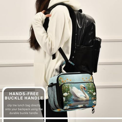 Swan Flower Kids Lunch Box Insulated Lunch Bags Cooler Tote Bag with Removable Shoulder Strap for Boy Girl Student 20848306 - color: Swan