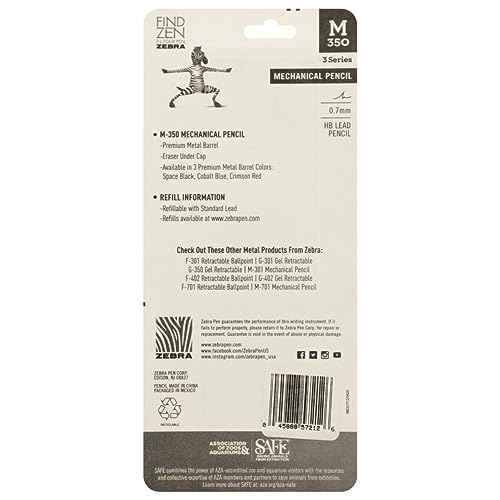 Zebra Pen M-350 Mechanical Pencil, 0.7mm Point Size, Cobalt Blue Barrel, with Lead and Eraser Refills, 2 Pack (57212) - color: Blue Barrel, size: 1 Count (Pack of 2)