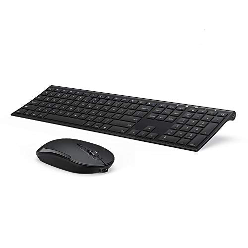 Vssoplor Wireless Keyboard and Mouse, Rechargeable Ultra Slim, Black | Quiet Full-Size Keyboard and Mouse Combo Set, for Laptop, PC, Notebook, Desktop, 2.4GHz Stable Connection, Ideal for Office - color: Black