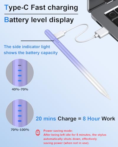 Stylus Pen for iPad (2018-2026) - Fast Charge for iPad Pencil Palm Rejection Active Pen Compatible withApple iPad 6/7/8/9/10/11(A16), Pro 11"/12.9"/M4, Mini 5/6, Air 3/4/5/M2/M3 (Gradient Purple) - color: A19D-Gradient Purple
