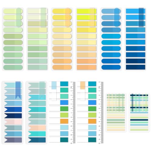 Temiary 2600 Pcs Transparent Sticky Index Tabs for Annotating, Colorful Books Tabs Clear Flags Strip Notes Tabs, Translucent Writable and Repositionable Page Marker for Bible Study Notebooks (Stylish) - color: Stylish