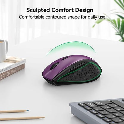 TECKNET Wireless Mouse, 2.4G USB Computer Mouse with 6-Level Adjustable 4800 DPI, 30 Months Battery, Ergonomic Grips, 6 Buttons Portable for PC, Chromebook, Mac - Purple - color: Purple