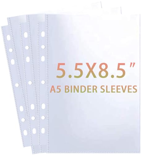 30 Pack 60 Pockets 5.5x8.5” Sheet Protector Sleeves for 6 Ring A5 Binder, A5 Mini 3 Ring Binder, Ultra-Clear Playbill Holder Sleeves, Double-Sided, Top Loading Sheet Protector for Paper Report - color: 30 Pcs Sleeves