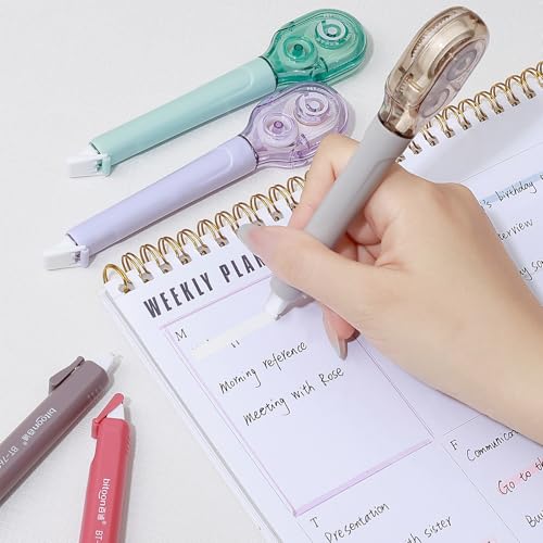 Temiary 4 Pcs White Correction Tape Pens, 6M/256" x 0.2" Smooth Pull Out Tape Pen, Easy to Use Applicator for Instant Corrections Back to School Office Supplies (Morandi)