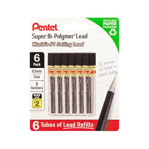 Pentel Super Hi-Polymer Lead Refills, 0.5 mm, B, 72 Pieces (12 pcs per tube, 6 tubes) - style: B