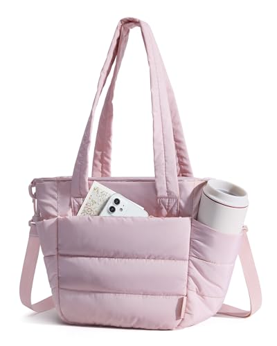 BAGSMART Lunch Bag Women Small Insulated Tote with Lunch Compartment Quilted Lightweight Puffy Tote Bag for Work, Travel, Outdoor, Pink - color: 02-Pink