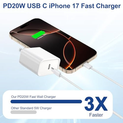 아이폰 17 16 15 프로 맥스 충전기 고속 충전 3팩 20W 애플 고속 충전기 | 코드가 있는 USB C 블록 아이폰 17/17 프로 맥스/17 에어/16/16e/16 플러스/16 프로/16 프로 맥스/15/15 프로 맥스/아이패드 프로/에어팟용 코드 포함 - color: 우븐, size: 3피트