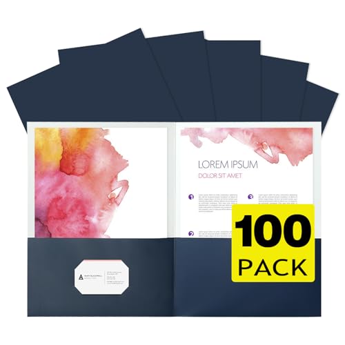pmybupo Two Pocket Folders,100 Pack Blue Folders with Pockets Fit Letter Size Paper,Thick Paper File Folder for School Office Business Home,Assorted 6 Colors - color: Blue