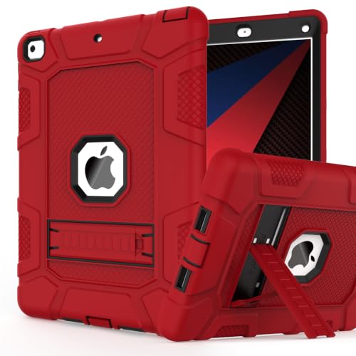 iPad 6th Generation Cases, iPad 5th Generation Case, iPad Air 2 Case, Shockproof Rugged Drop Protection Cover Built with Kickstand for iPad 9.7'' A1893/A1954/A1822/A1823(Red) - color: Red+Black