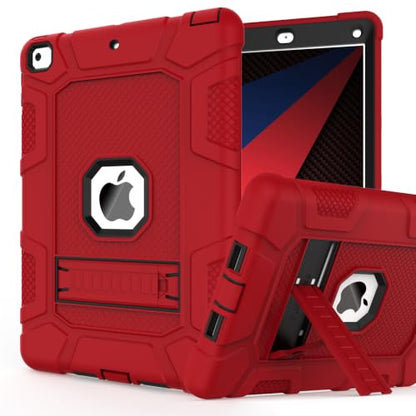 iPad 6th Generation Cases, iPad 5th Generation Case, iPad Air 2 Case, Shockproof Rugged Drop Protection Cover Built with Kickstand for iPad 9.7'' A1893/A1954/A1822/A1823(Red) - color: Red+Black