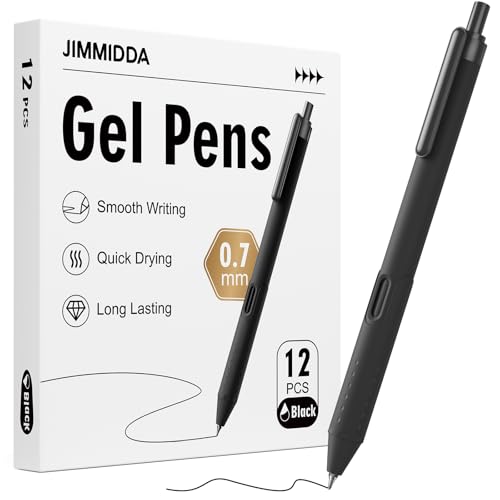 12 Pack Gel Pens Black Ink 0.7mm Smooth Writing Retractable Pen | Medium Point, Long-lasting, Quick-Drying, Silicone Touch Soft Grip, Journaling, Taking Note for School Office Supplie - color: 0.7MM-Black Ink-12 PCS