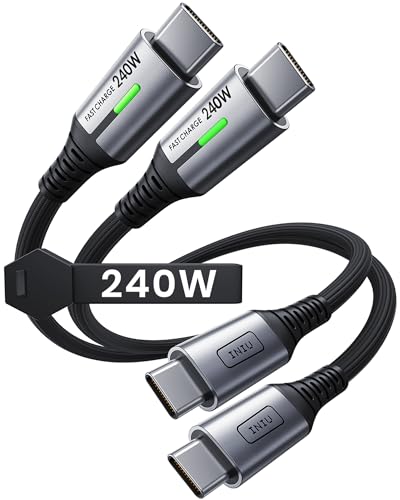 INIU USB C to USB C Cable, 240W Fast Charging Type C Charger Cord, Braided USBC Phone Charger Cable for iPhone 17 16 Pro Max Samsung S25 S24 Laptops MacBook Air 15 M3 iPad Switch [1ft+1ft Black] - color: Black, size: 1ft+1ft