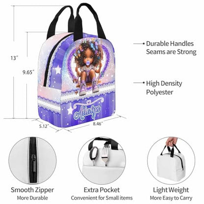 Custom Girl Backpacks Cute Black Girl Backpack with Kid's Name Personalized Insulated Lunch Bags Customize School Backpack for Girls Shoulder Bags for Students Back to School - color: Color 28